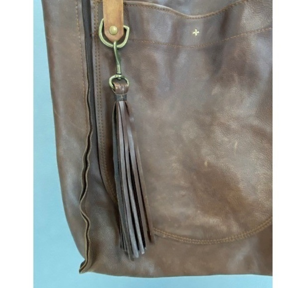 Handmade by Elke‎ Boulder CO Brown Leather Tassel Tote Bag Zippered Shopper - Picture 6 of 16